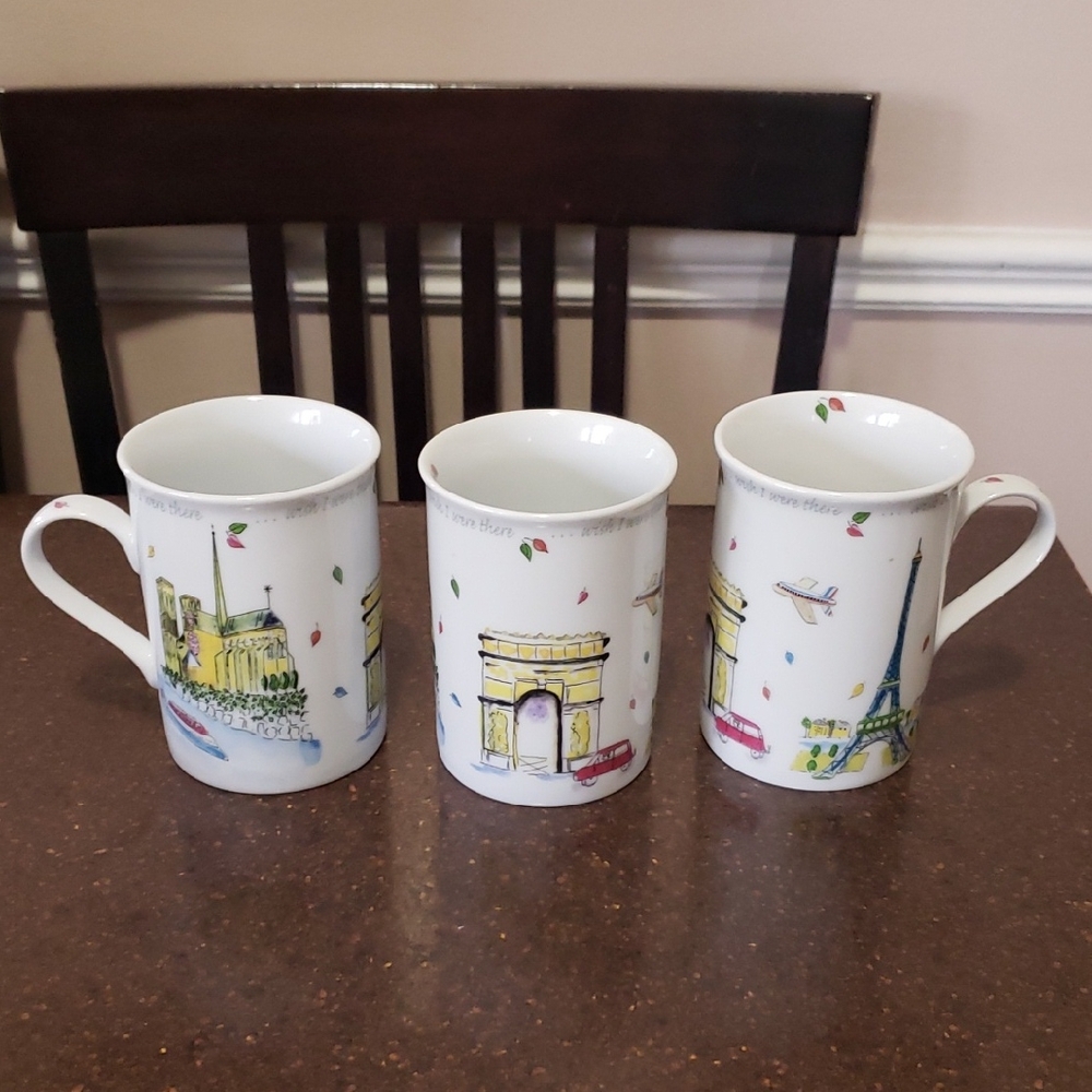 3 x Jill Butler Rendezvous Paris Mugs Seagull Studios 2004.
